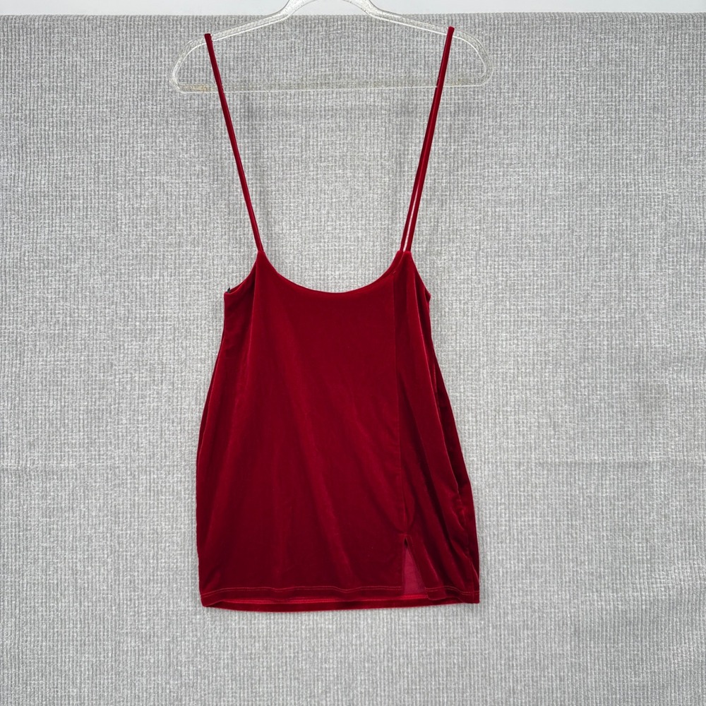 Lovely Day Velvet Mini Dress Womens Small Red Spaghetti Strap Slit Stretch Goth